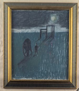 Woman picking up dog sh*t in the Moonlight